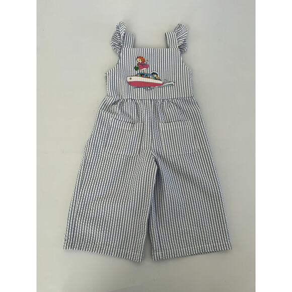 Boxlunch Ponyo Striped Smocked Blue & White Romper Jumpsuit Size Kids 4T - Picture 1 of 16